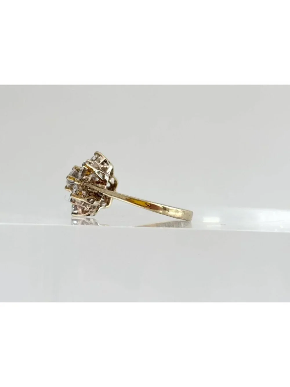 Gold Overlay Cubic Zirconia Vermeil Sterling Silver 925 Vintage Ring - sz 7